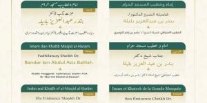 خطيبا عيد الأضحى في الحرمين الشريفين ليوم 10 ذو الحجة