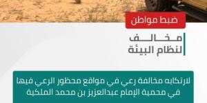 الأمن البيئي يضبط مواطنًا لارتكابه مخالفة رعي في مواقع محظور الرعي فيها
