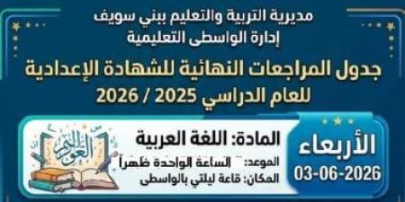 تنطلق غدا.. مواعيد وأماكن المراجعات النهائية المجانية لطلاب الإعدادية ببنى سويف