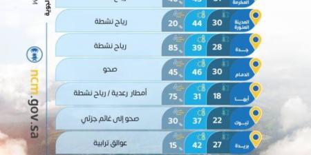 حالة الطقس.. ارتفاع درجات الحرارة وأمطار رعدية على 4 مناطق