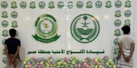 الأفواج الأمنية تقبض على شخصَيْن لترويجهما (170) كيلو جرامًا من القات المخدر