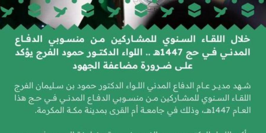 اللواء الدكتور حمود الفرج يؤكد على ضرورة التعامل الفعال مع الحالات الطارئة في المشاعر المقدسة
